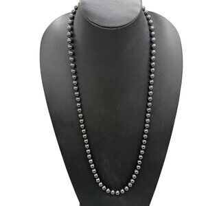 Hematite Bead Necklace 30 Inch Length Elegant Metallic Finish With Drawstring Po